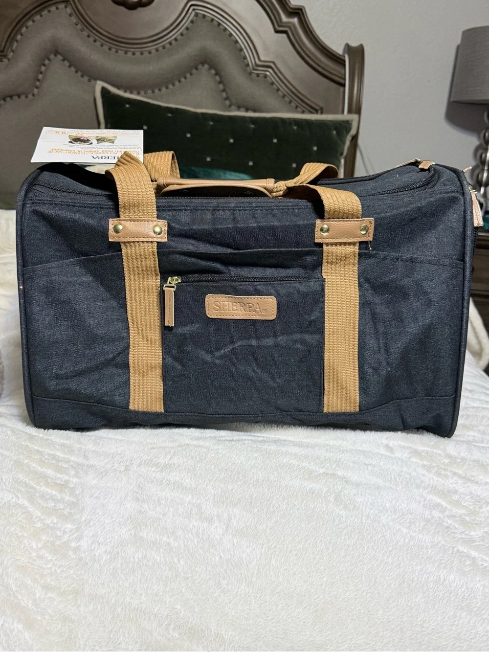 Black Sherpa Travel Pet Carrier with Tan Straps